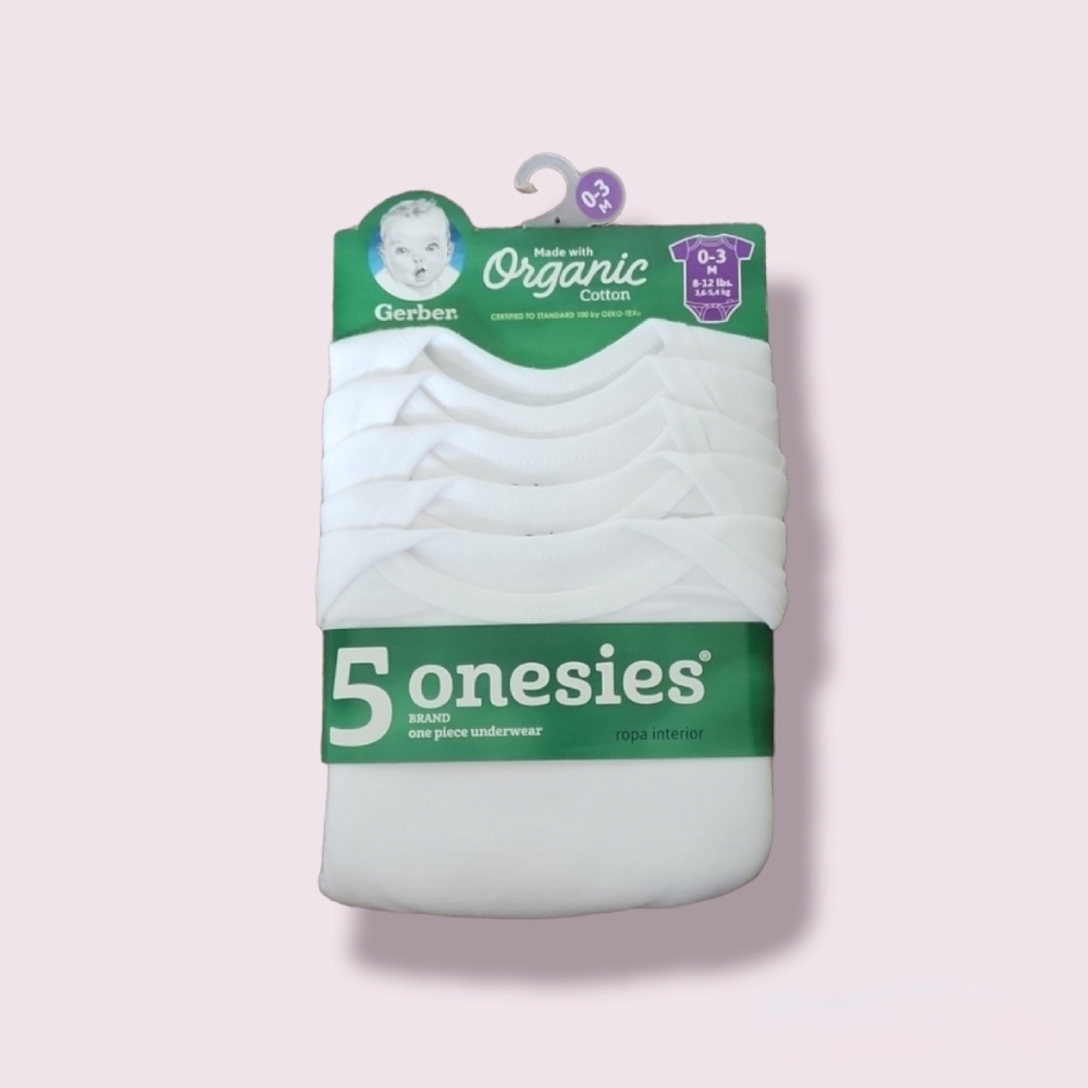Gerber Organic 0-3 Month White Onesies